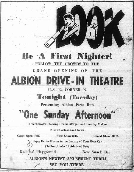 Albion Drive-In Theatre - Albion Grand Opening Ad 5-9-50